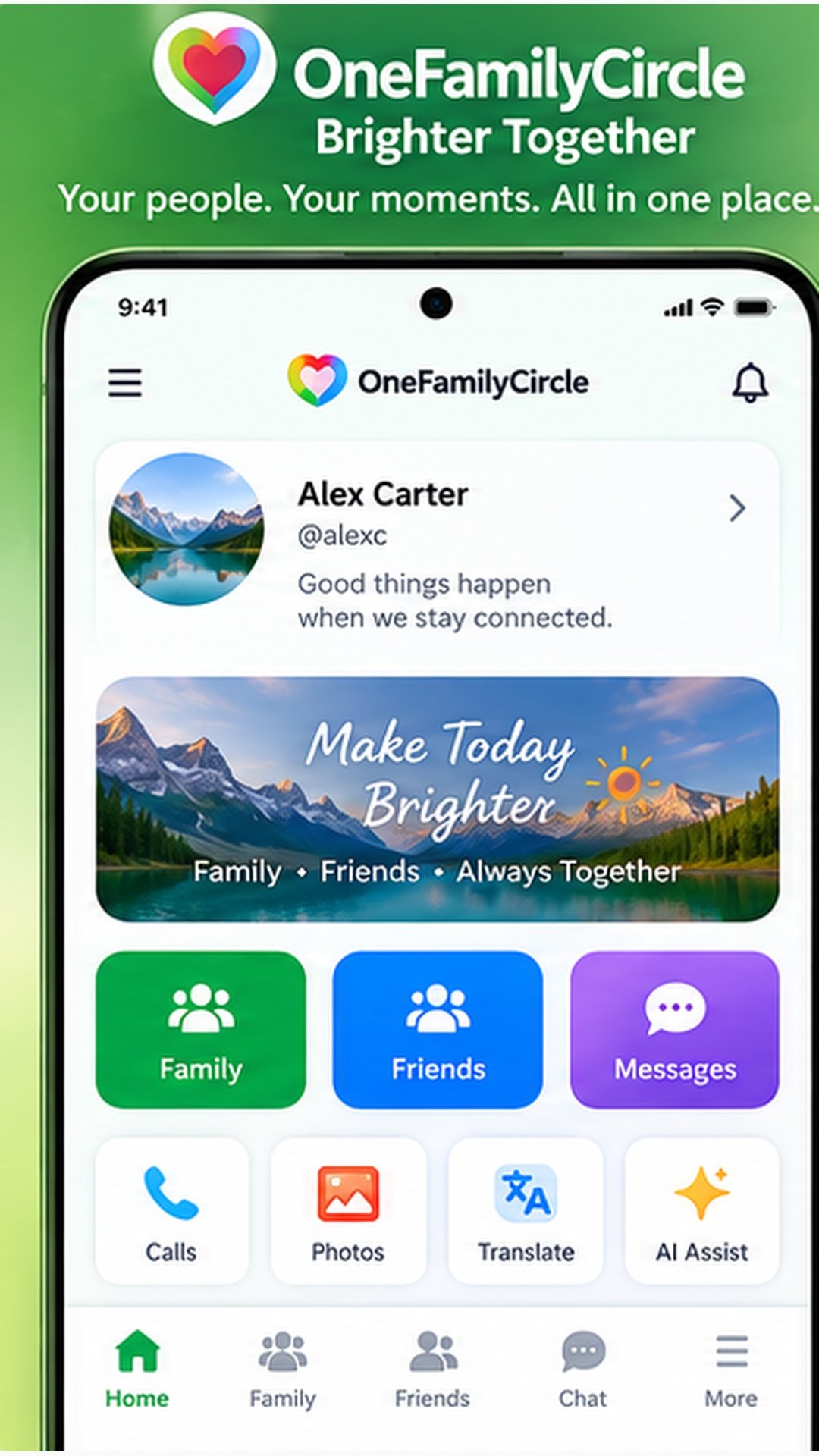 OneFamilyCircle Home screen